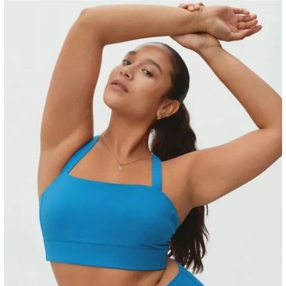 EVERLANE Women's The Perform Crop Top XS Blue Criss-Cross Sports Bra NWT - Picture 2 of 11